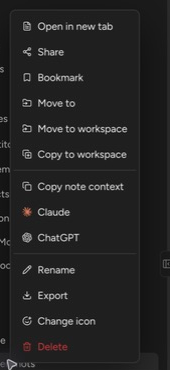 A note context menu with Claude and ChatGPT actions